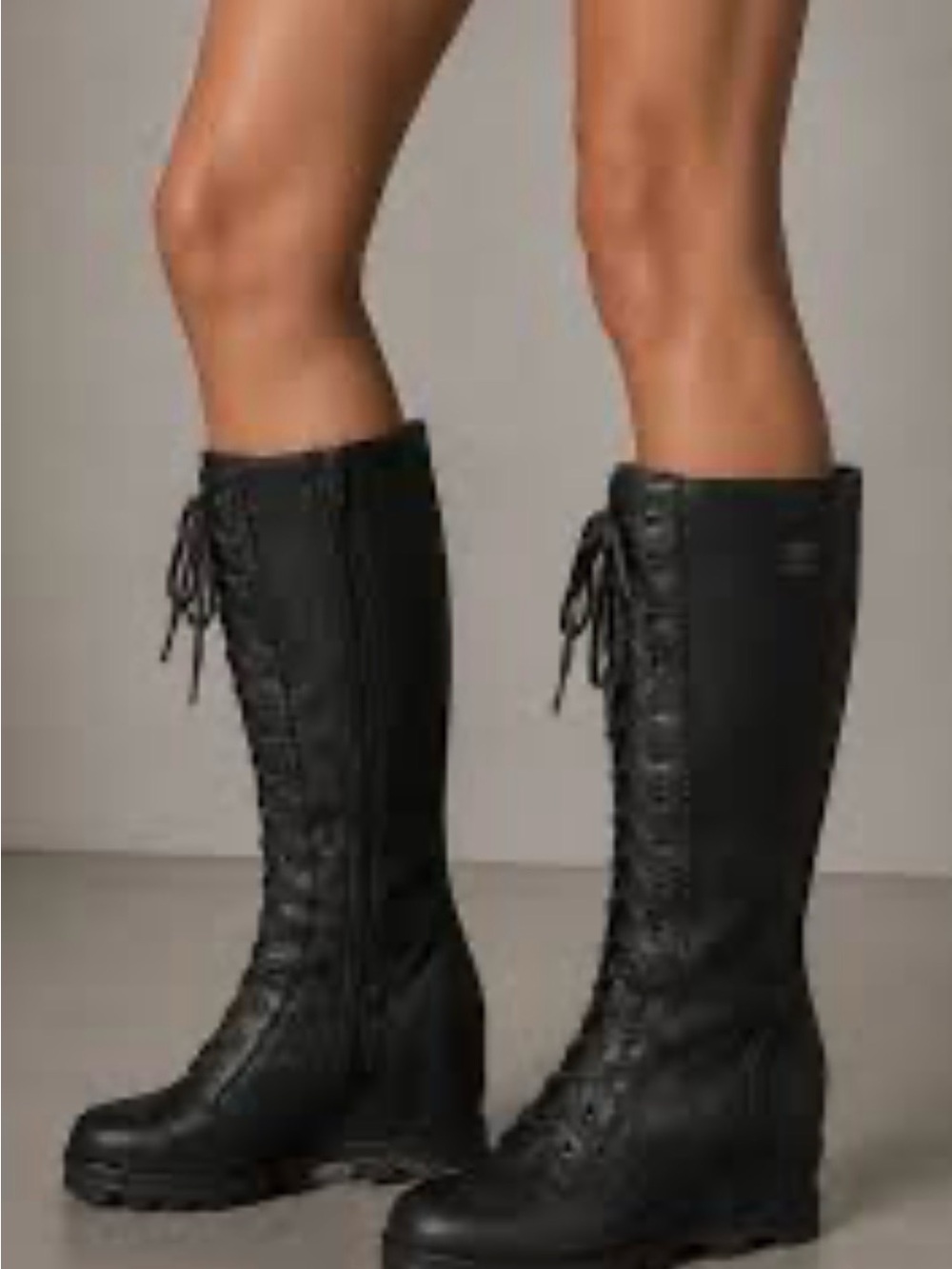 Sorel Black Lace-Up Knee-High Wedge Boots
